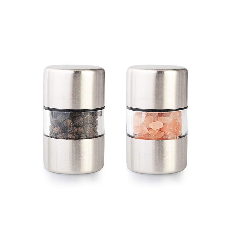 T-mark Premium Sea Salt and Pepper Grinder Set - Spice Mill with Brushed Stainless Steel, Small Portable Ceramic Salt & Pepper Shakers (2-Pack) - Image 1